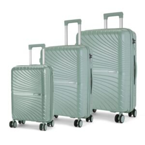 Safari Atlantis 8 Wheels Set of 3 (Cabin + Medium + Large) Trolley Bags, Hard Case Polypropylene Luggage, Anti-Theft Zippers, Travel Bag, Suitcase for Travel, Trolley Bags for Travel, Green
