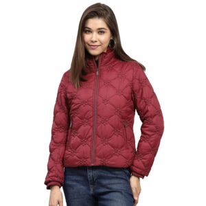 Monte Carlo Womens Embroidered White Mock Neck Full Sleeve Jacket