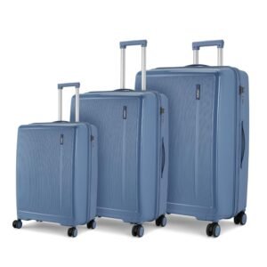 Safari Cooper 8 Wheels, Anti-Theft Zipper (Cabin & Check-in) Polyproplyene Hybrid Trolley Spinner Luggage Set of 3, Black Color 55Cm, 66Cm & 76Cm, Small, Medium, Large (Blue)