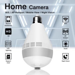 Full 1080p HD Bulb Light Wireless IP Camera, Fish Eye 360 Degree Panoramic Mini Lamp IR CCTV Home Security CCTV Camera (Bulb Camera)