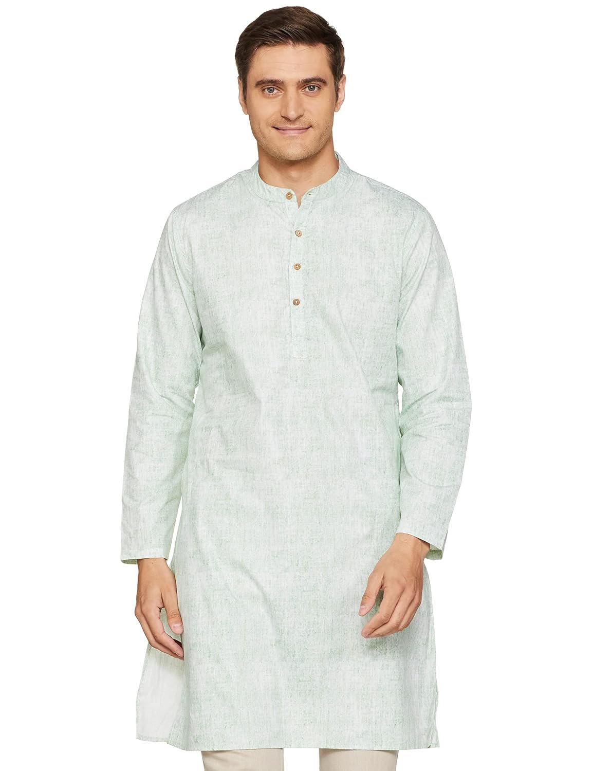 Amazon Brand - Symbol Men's Solid Cotton Printed Long Kurta (Regular Fit)