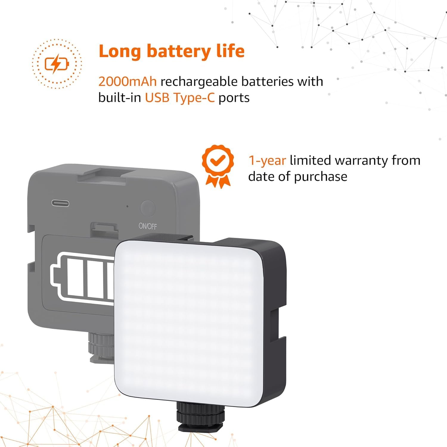 Amazon Basics Camera Video Light with Clip and 3 Cold Shoe Connector | 120 LED Beads | Dimmable & Rechargeable Battery | Useful for Photography, Live Streaming, Makeup, Video Meeting - Image 4