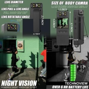 TECHNOVIEW 1080P HD Audio Video Recorder with 1.4-inch Screen, 180° Rotating Lens, Night Hd Vision, Noise Reduction Recording, Smart Ap Hotspot, Mobile Monitoring – Black