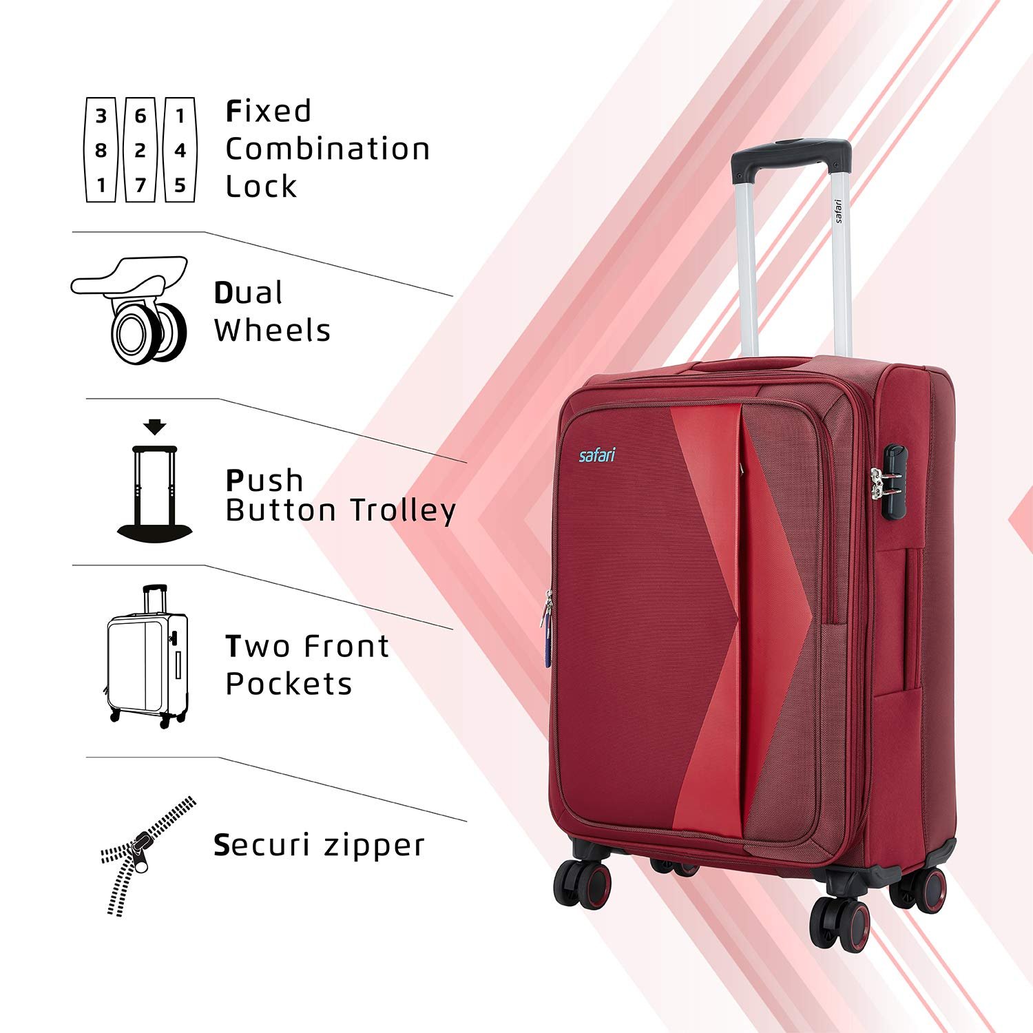Safari Polyester Soft 26 Cms Luggage- Suitcase(Rapid674Wred_Red) - Image 2
