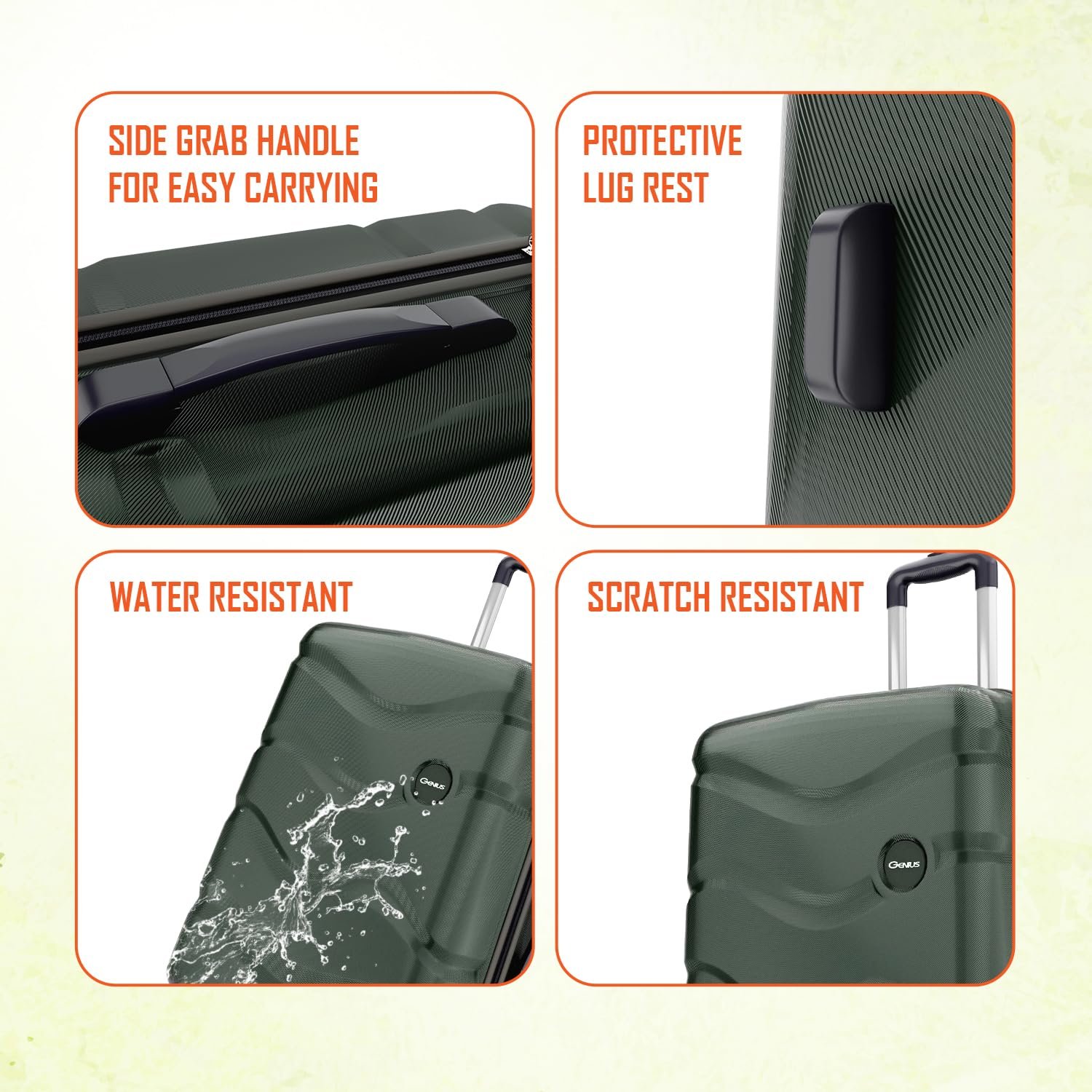 Safari Genius Fortis 66cm Medium Size Check-in Trolley Bag Hard Case Polycarbonate, 4 Spinner Wheels, 360 Degree Wheeling Luggage, Travel Bag, Suitcase for Travel, Trolley Bags for Travel, Green - Image 6