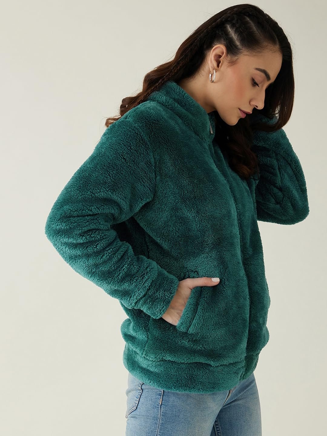 Modeve Women Solid Full Sleeve Fur Standard Length Jacket For Winter - Image 5