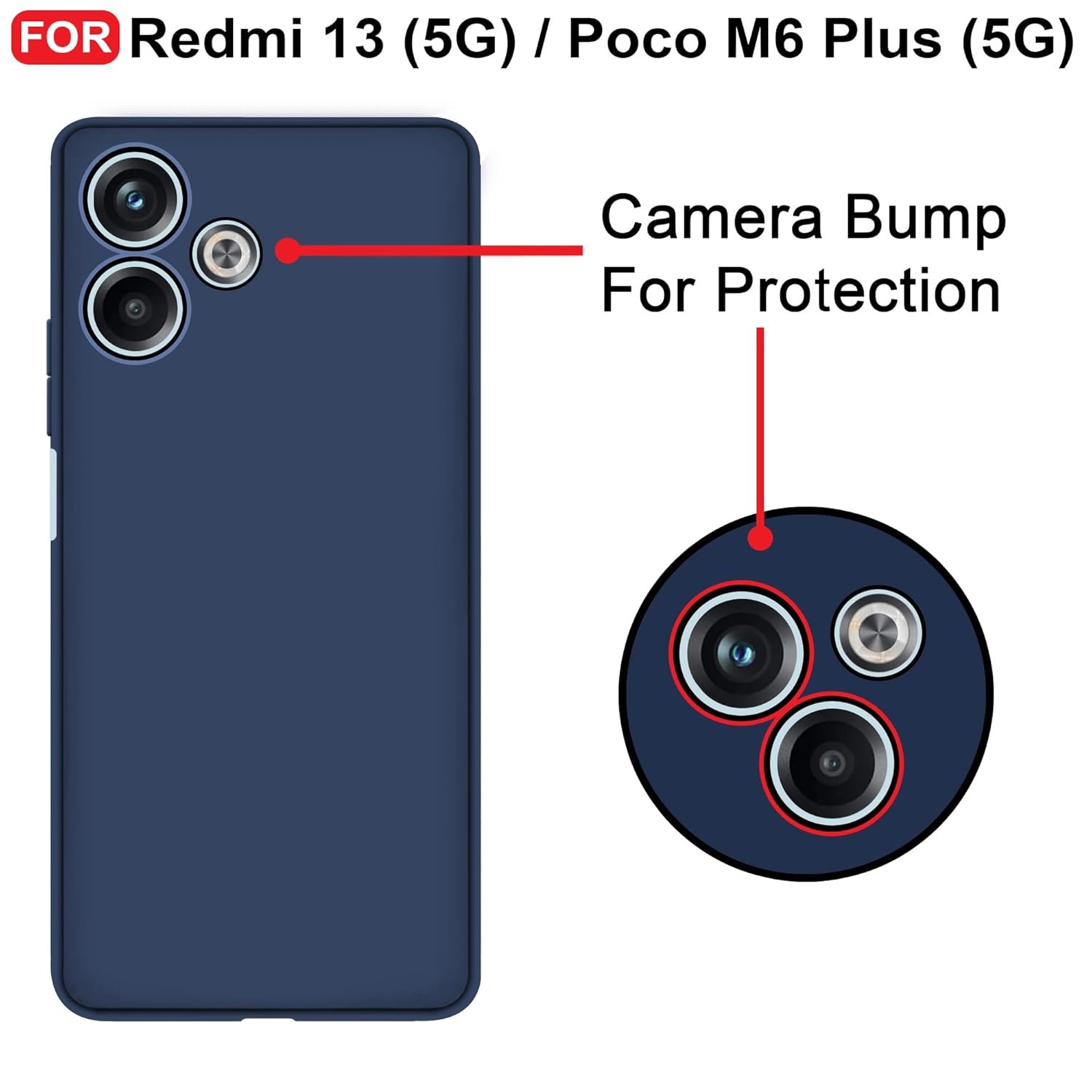 CEDO Redmi 13 (5G) / Redmi 13 Prime Edition/Poco M6 Plus (5G) Back Cover | Camera Bump Protection & Inner Velvet Fabric Lining | Ultra Slim Matte Soft Rubberised Case Cover (Blue) - Image 3
