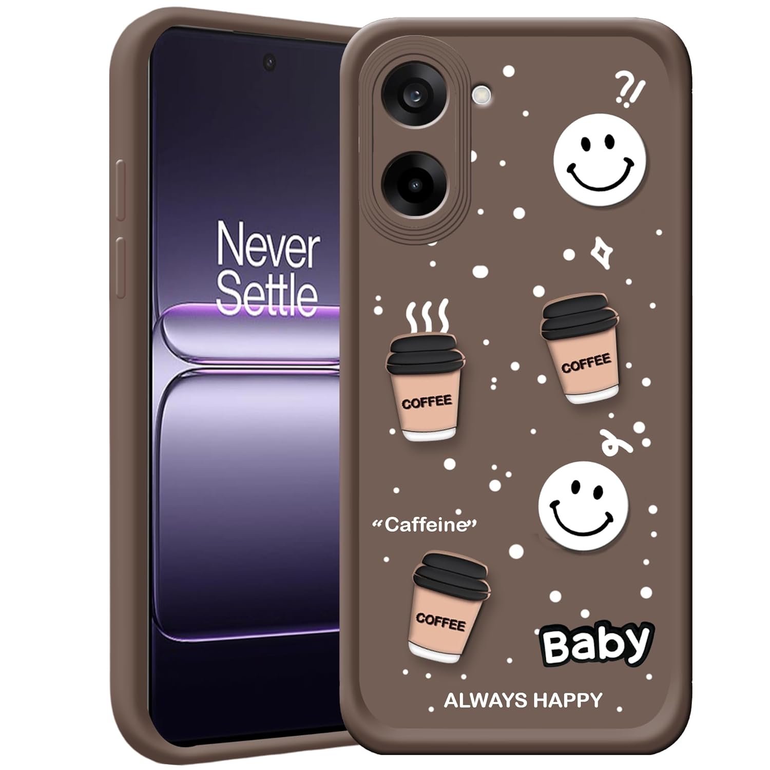 amazon basics Back Case Cover Compatible for OnePlus Nord CE5 5G | Cute Fun Cartoon 3D Ball | Coffee Silicone Case | Camera Protection | Body Protection | Shock Proof | Color Brown