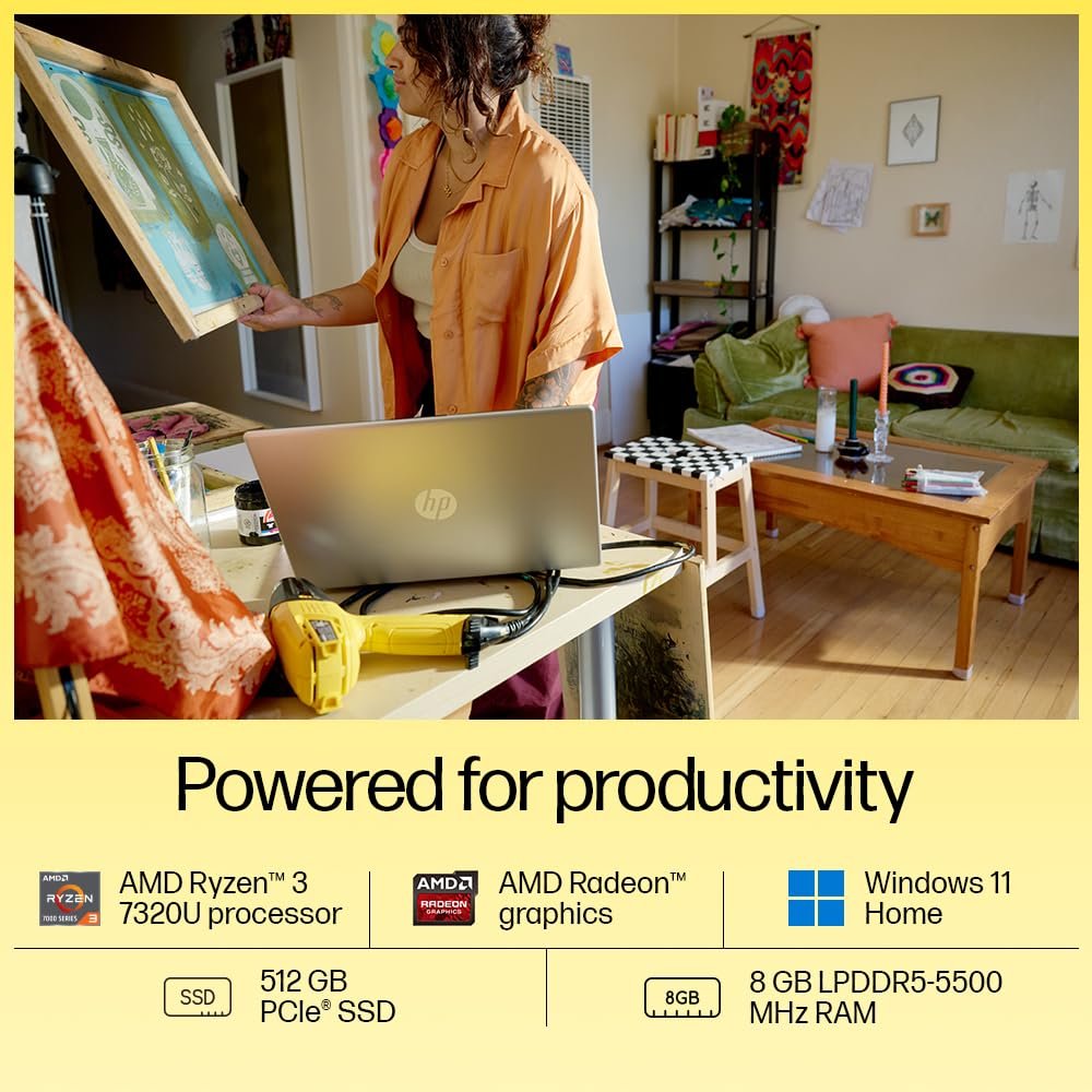HP 15, AMD Ryzen 3 7320U (8GB LPDDR5, 512GB SSD) FHD, Anti-Glare, Micro-Edge, 15.6"/39.6cm, Win 11, Office 21, Silver, 1.59kg, fc0154AU, AMD Radeon Graphics, 1080p FHD Camera Laptop - Image 3