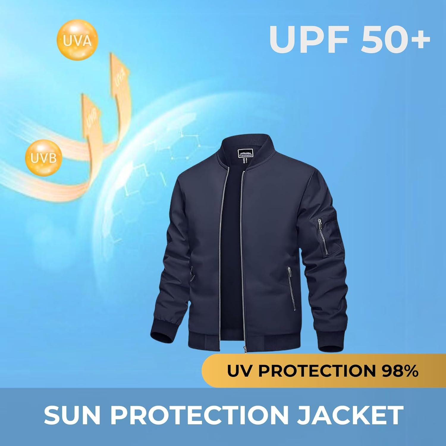 MIA FASHION Men's Sunscreen Jacket with UV Protection UPF 50+ Jacket, Full Sleeve, Regular Fit | Stylish Stand Collar & Zipper Closure jacket - Image 3