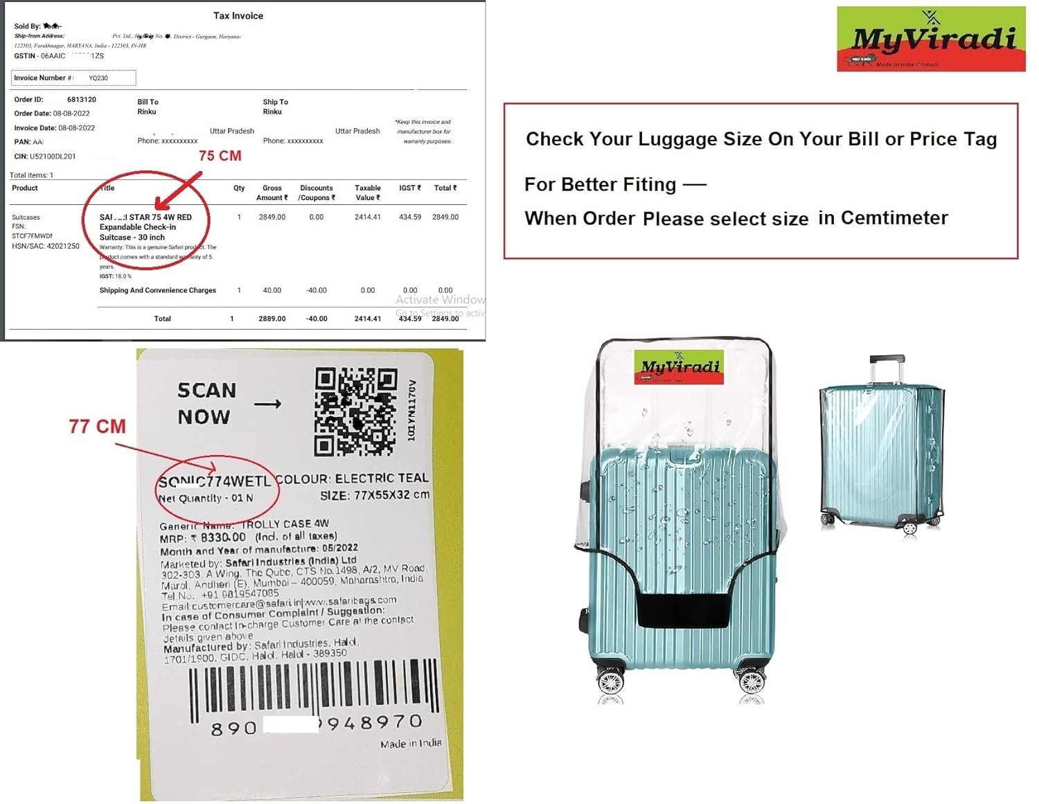 Waterproof & Dust Proof PVC Suitcase & Trolley Bag Cover with Zip, Transparent (Hard Luggage, 65 CM) - Image 3