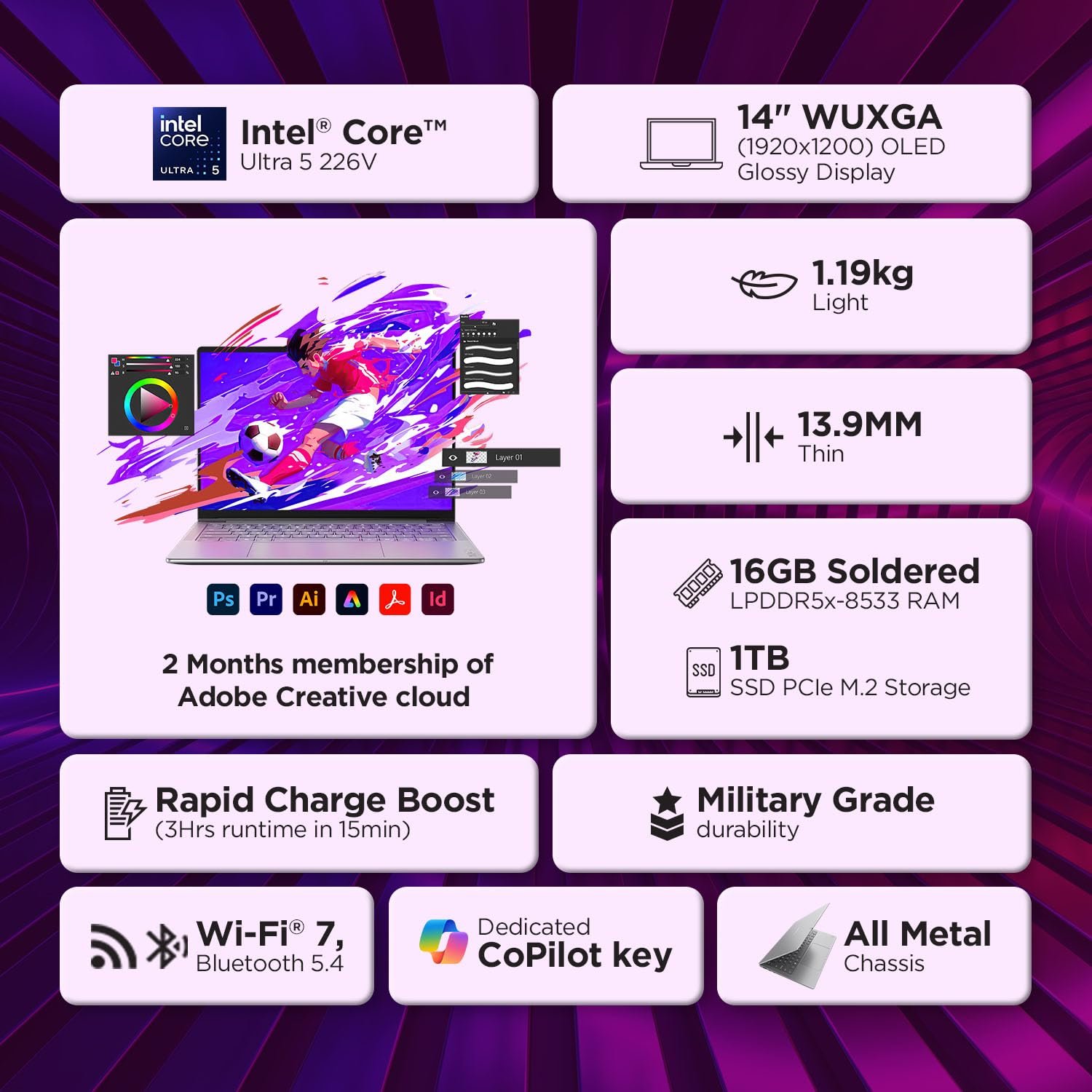 Lenovo Yoga Slim 7 (Smartchoice) Aura Edition Intel Core Ultra 5 226V,Copilot+ AI PC(16GB RAM/1TB SSD/14(35.5cm)/WUXGA OLED/40 Tops/Windows 11/Office Home 2024/Grey/1.19Kg), 83JX005FIN AI Laptop - Image 2