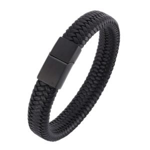 Fashion Frill Stylish Bracelet for Men Black Leather Hand Band Jewellery Accessories For Boys Gift for Husband & Boyfriend