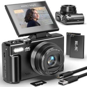 UIKICON Digital Camera for Photography and Vlogging, 4K Autofocus YouTube Camera with 3″ 180° Flip Screen, WiFi, 18X Zoom, Flash, 2 Batteries & 32GB SD Card