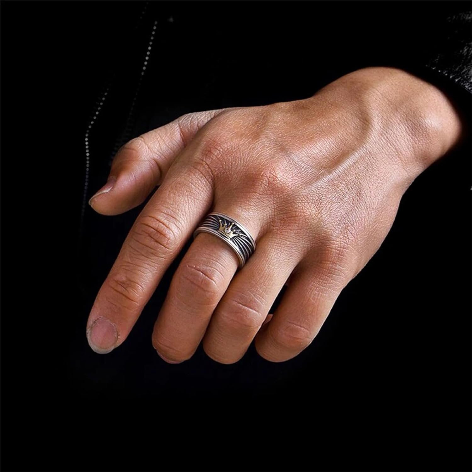 Fashion Frill Stylish Silver Ring For Men Stainless Steel King Lion with Crown Adjutabel Silver Ring For Men Boys Love Gifts Finger Ring Mens Jewellery - Image 6