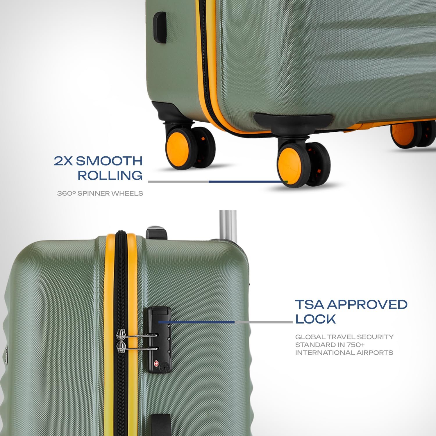 Safari Defender 8 Wheels 68cm Medium Size Trolley Bag, Hard Case Polycarbonate, 360 Degree Wheeling Luggage, TSA Lock, Anti-Theft Zippers, Suitcase for Travel, Trolley Bags for Travel, Thyme Green - Image 3