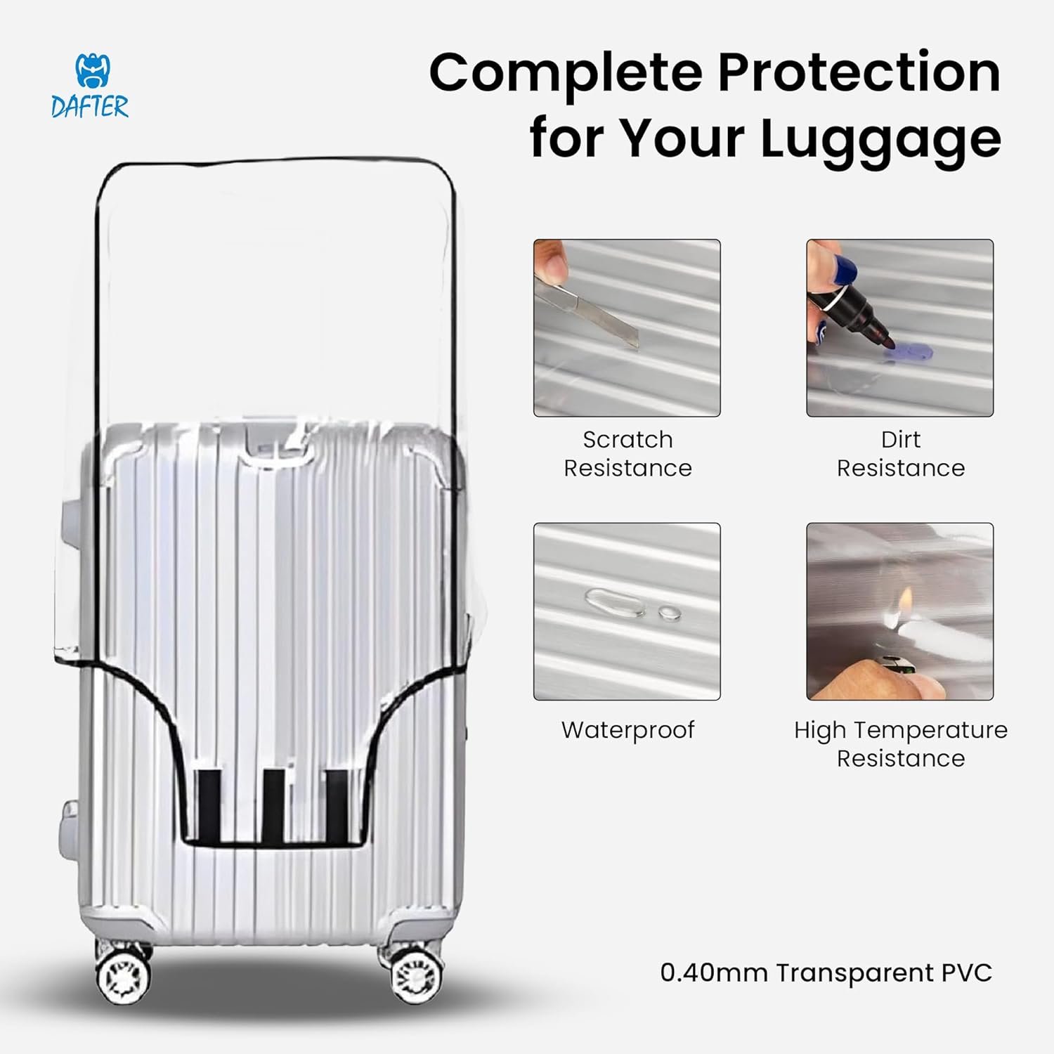 DAFTER 0.40mm Thickness PVC Transparent Luggage Trolley Waterproof Dust proof Suitcase & Trolley Bag Cover with Zipper | Hard Luggage 22 Inches - Suitable for 56cm (Medium Size Suitcase for Any Brand) - Image 4