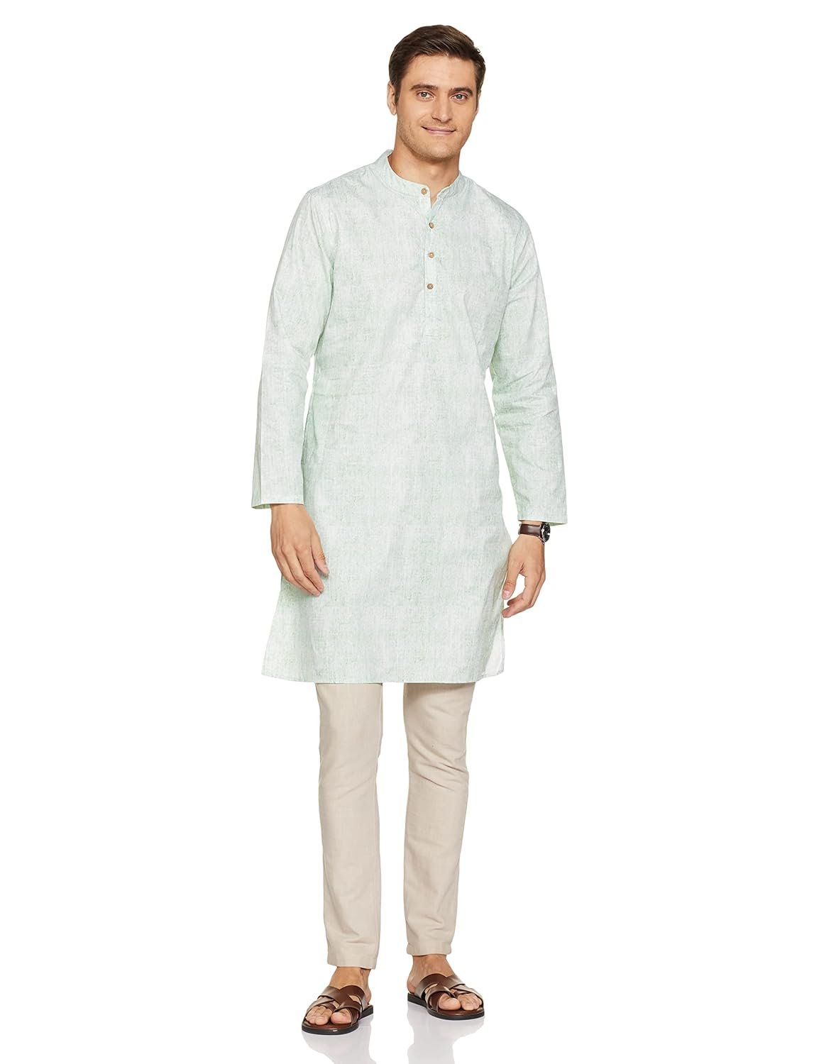 Amazon Brand - Symbol Men's Solid Cotton Printed Long Kurta (Regular Fit) - Image 6