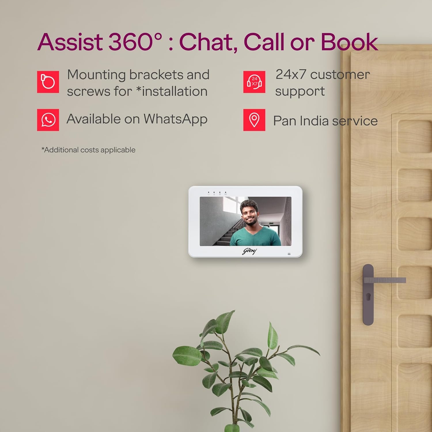 Godrej SeeThru NeX Touch Video Door Phone | 7" HD Touch Display, WiFi Mobile Connectivity, 2MP 1080P Outdoor Camera with Angular Bracket, 2-Way Talk, IR Night Vision, Controls 1 Lock - Image 5