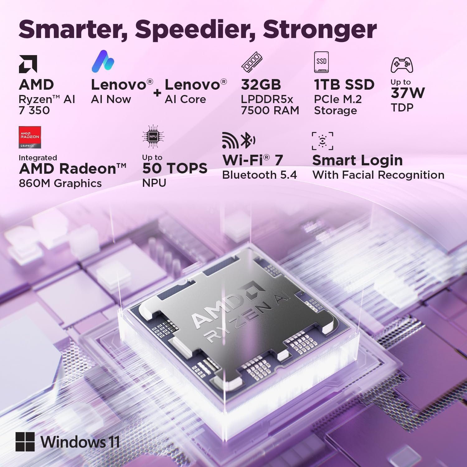 Lenovo Yoga Slim 7 AMD Ryzen AINow 7 350, 83JY005YIN AI Laptop, Copilot+ 32GB RAM/1TB SSD/14"(35.5cm)WUXGA OLED/50 TOPS/Windows 11, Office Home 2024, Backlit Keyboard, 1Yr ADP Free, Teal, 1.19Kg - Image 5