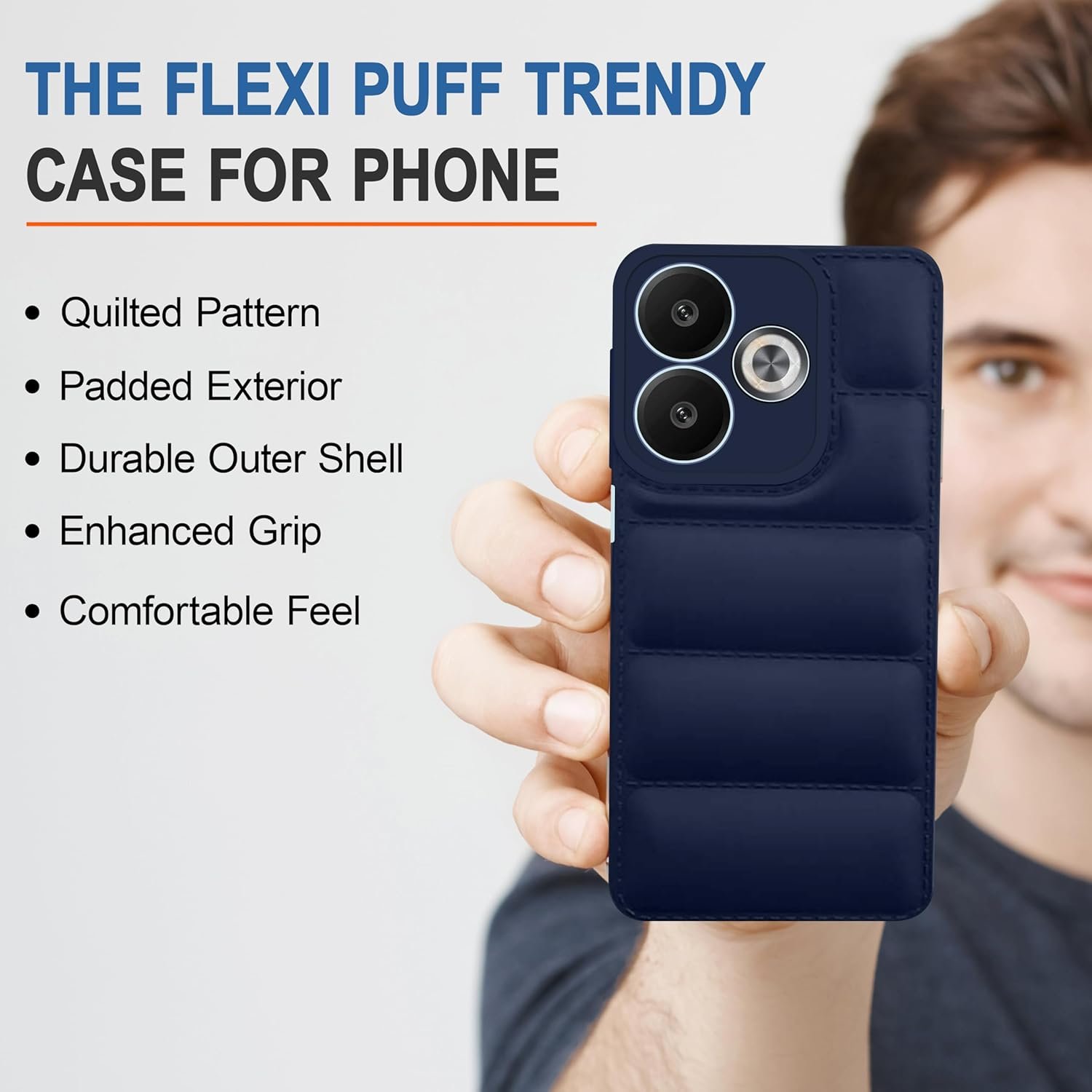 CEDO Redmi 13 (5G) / Redmi 13 Prime Edition/Poco M6 Plus (5G) Back Cover | Camera Bump & 360° Flexible Puff Armor Protection | Matte Soft Silicon Shock Proof Rubberised Back Case Cover (Blue) - Image 5