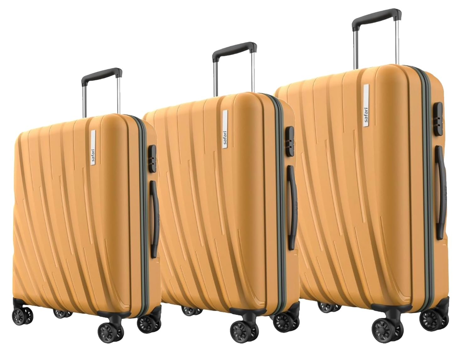 Safari Polyproplyene Hard Shell Cairo 8 Wheels, 5 Years Warranty (Cabin & Check-in) Trolley Spinner Luggage Set of 3, 55Cm, 66Cm & 75Cm, Small, Medium, Large (Ochre)