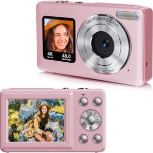 LEKATO 4K 48MP Digital Camera for Kids & Teens with Dual Screen & Autofocus, 16X Zoom Compact Point and Shoot Camera, 64GB SD Card Included, Rechargeable Battery (DC-7)