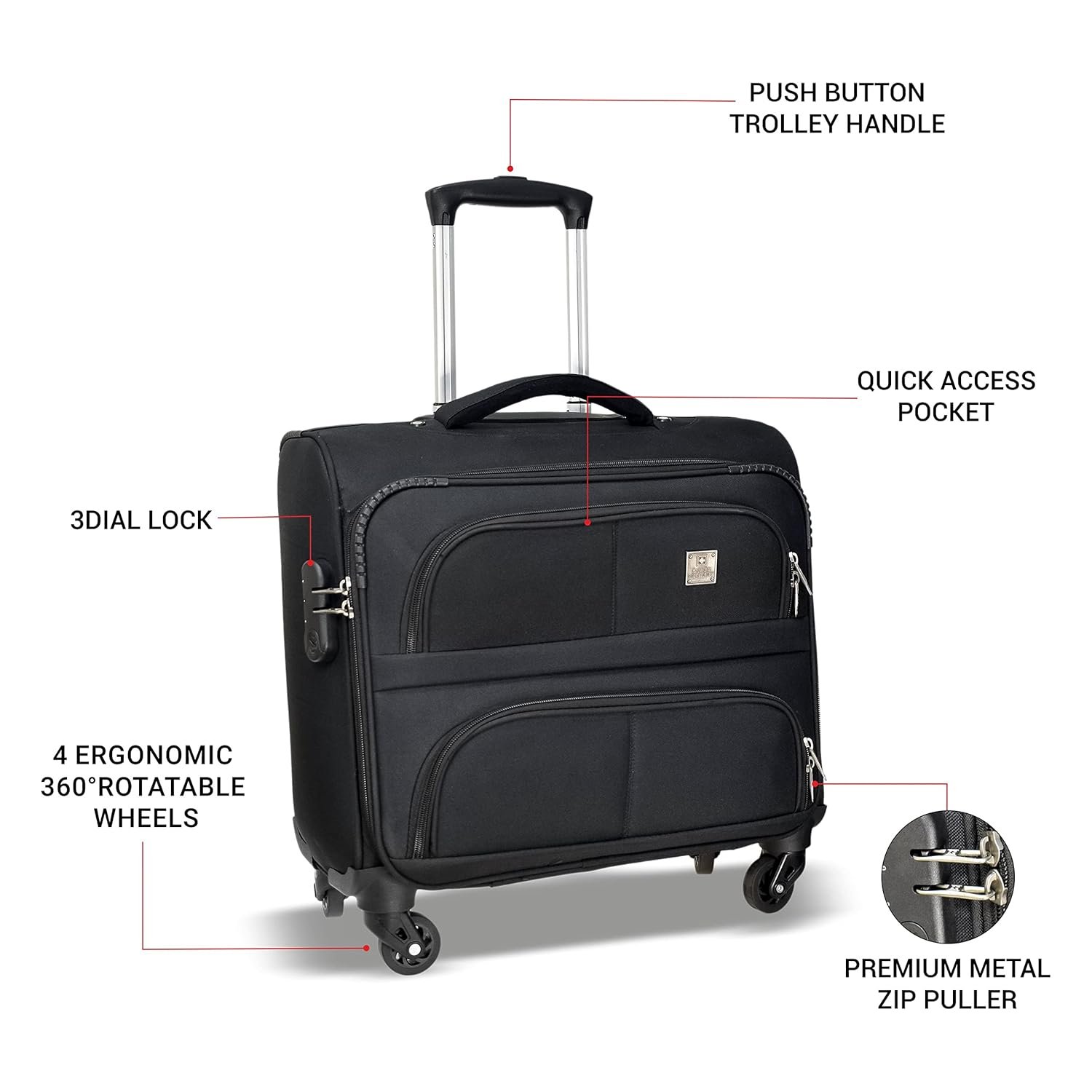 Swiss Military Combo of Laptop Overnighter and Foldable Backpack, Soft Sided Trolley Bag, Cabin Luggage, 3 Dial Lock, 43 cms, 32L, Space Saving Design, Lightweight, 13.2L, Black - Image 4