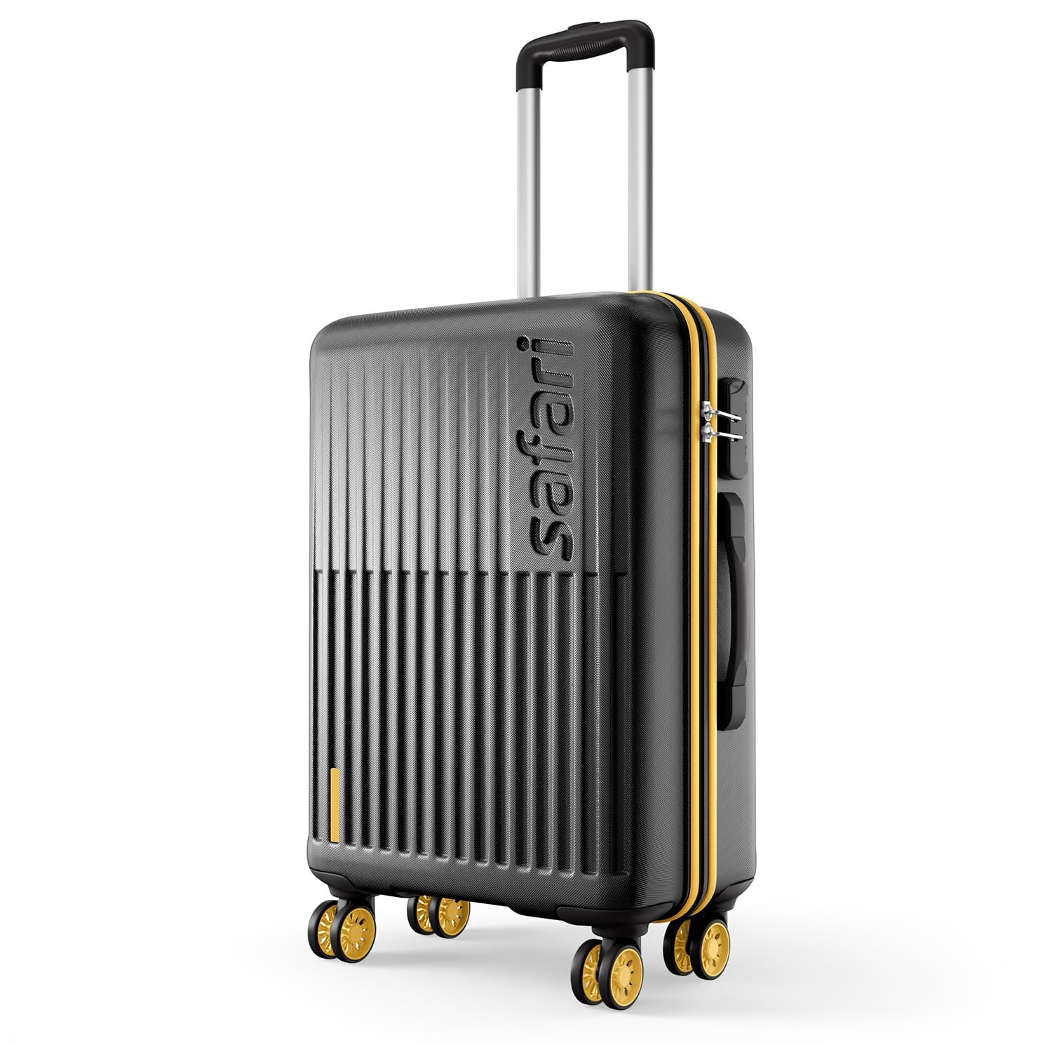 Safari Astra Neo 8 Wheels Check-in Trolley Bag, Hard Case Polycarbonate, 360 Degree Wheeling Luggage for Men & Women, Suitcase for Travel, Black, 66cm Medium Size