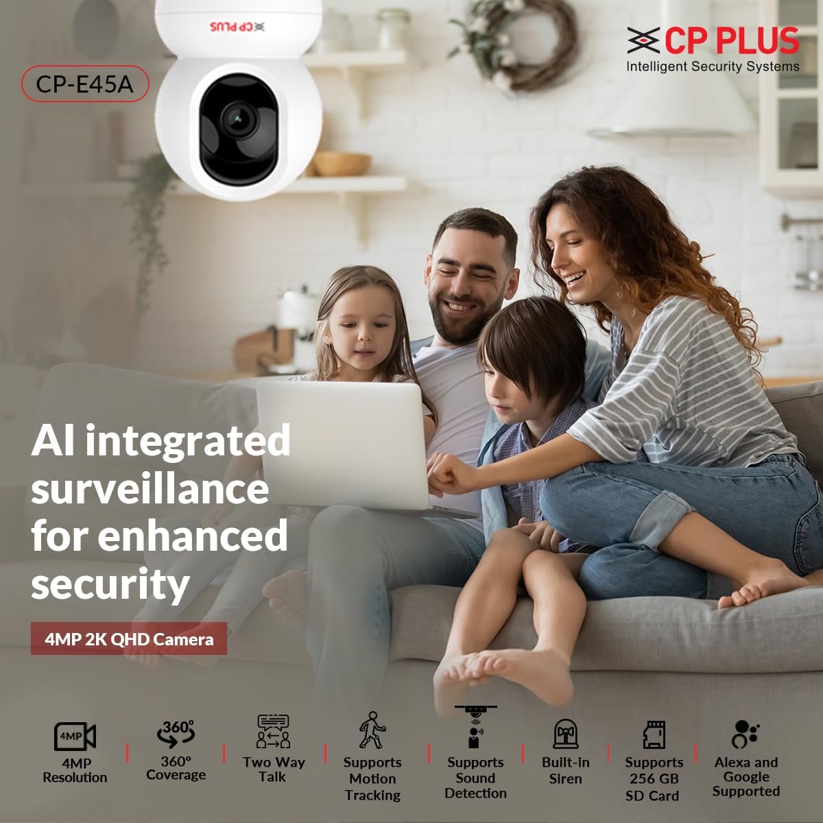CP PLUS 4MP Quad HD Smart Wi-fi CCTV Camera | 2-Way Talk | 360° Pan & Tilt | Built-in Siren| Echo Cacellation Mode| Suports Sound Detection | IR Distance 15Mtr | SD Card (Up to 256 GB) | CP-E45A - Image 6
