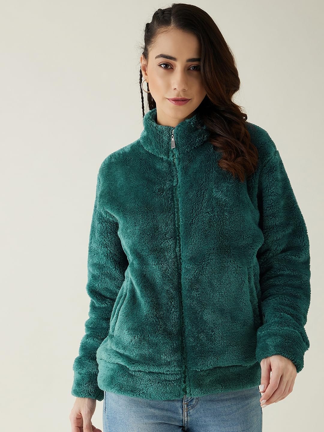 Modeve Women Solid Full Sleeve Fur Standard Length Jacket For Winter - Image 2