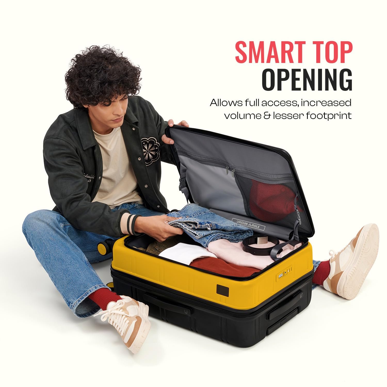 Urban Jungle by Safari Hold-All Premium Top-Open Medium (67 cm) Trolley Bag, Polycarbonate Check-in Suitcase with 8 Silent Wheels & TSA Lock, Hardside Travelling Luggage for Both Men & Women (Yellow) - Image 2