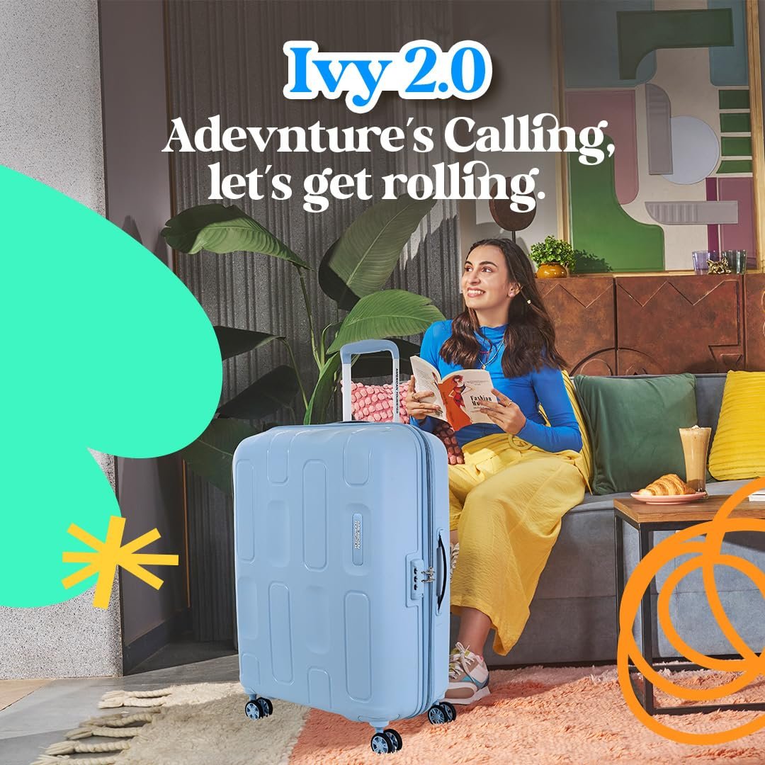 American Tourister Large Ivy 2.0-8 Wheel, 79 CM Hard PP Check-in Suitcase for Travel/Trolley Bag for Travel/Travel Bag with Combination Lock & Smooth Sliding Double Wheel - Blue Frog - Image 2