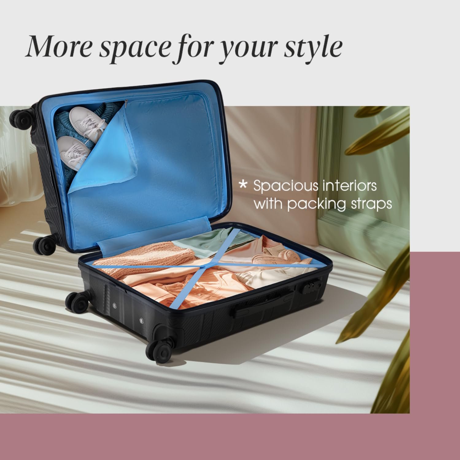 Skybags Medium Curve Size Hard Spinner Luggage (66 Cm)|Polypropylene Spinner Luggage Trolley with 8 Wheels| Black|Unisex - Image 5