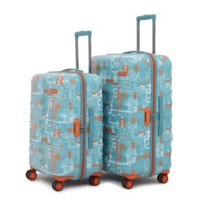 uppercase Jfk Inline Trolley Bag Set Of 2 (Small,Medium)|Hardshellsided Polycarbonate Printed Luggage|Check-In Luggage|Combination Lock|8 Wheel Trolley Bag|Suitcase For Unisex| (Teal Blue),H-75.5 cms