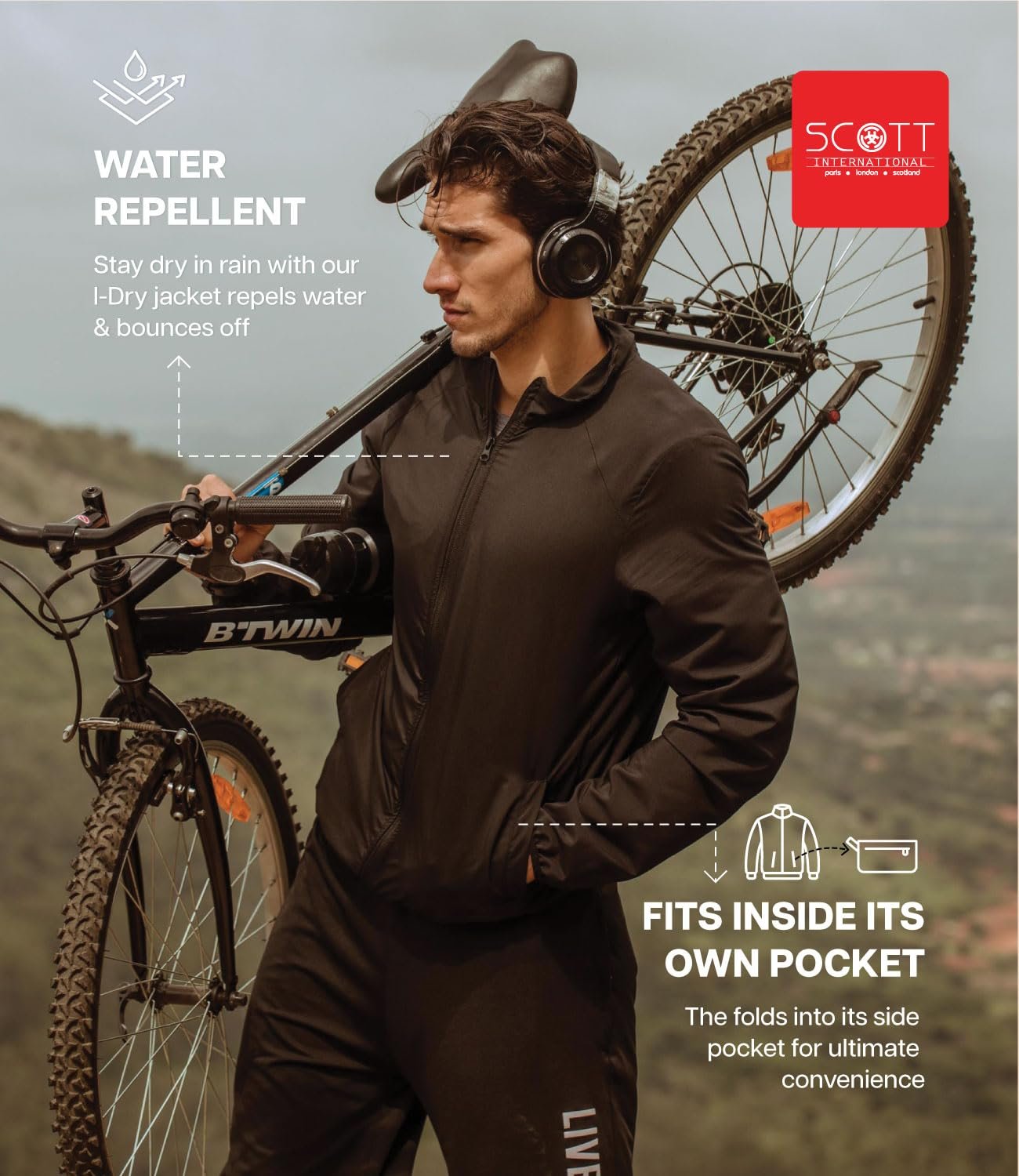 SCOTT INTERNATIONAL IDry Jacket-Ultra-Lightweight Men's Polyester Standard Length Jacket - Foldable, Water-Repellent & Compact | Perfect for Any Adventure, Hiking, Sports, Biking - Image 8