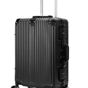 FUR JADEN The Voyager 55cm German Polycarbonate Travel Luggage Cabin ZIPLESS Suitcase with 8 StealthTech Silent Wheels, Double TSA Locks & Aerospace Grade Wide Trolley (Stark Black, Cabin 20″)