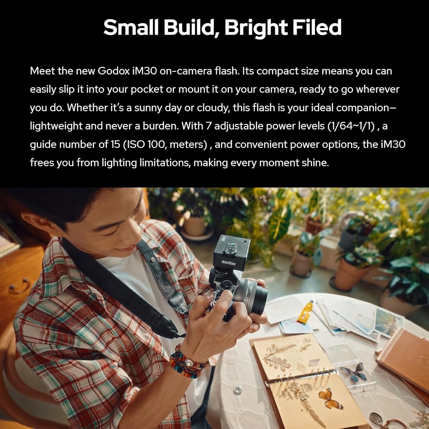 Godox iM30 Camera Flash,Mini Flash Speedlite,GN15 with 13 Levels Flash Power, CCT 6500K±200K with S1/S2 Optical Control for Fuji, for Canon, for Nikon, for Sony, for Olympus Camera - Image 2