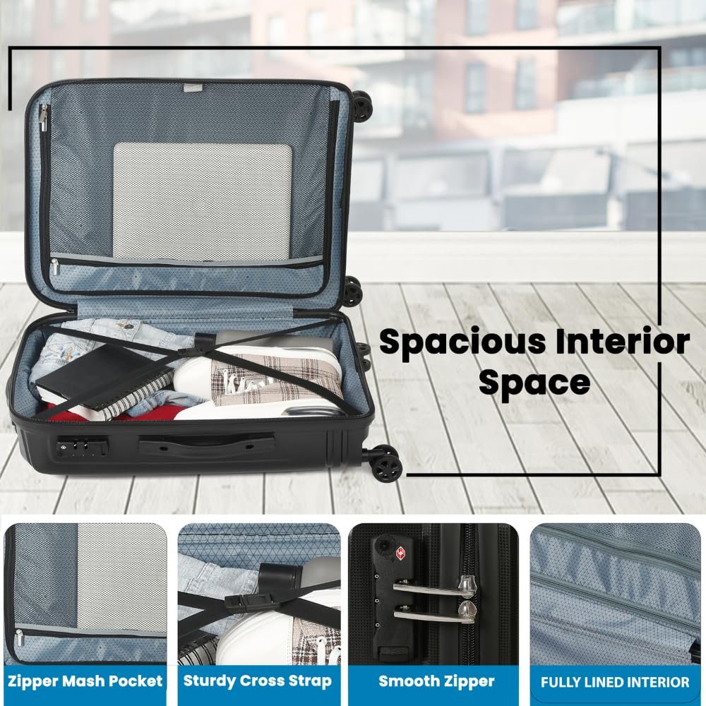 Delsey Paris Brisban 66 cms Medium Size Check-in Polypropylene Hard Sided 8 Wheels Spinner Suitcase/Trolley Bag for Travel with TSA Lock- Black - Image 7