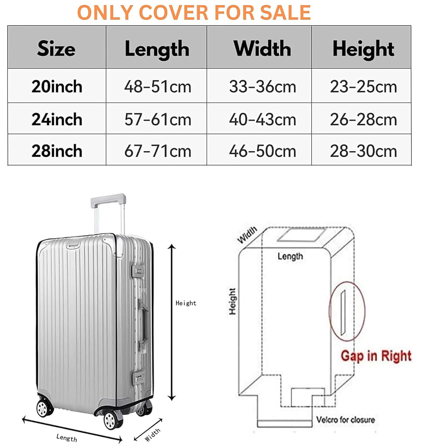 20 Inch Trolley Bag Cover/Suitcase Bag Cover/Waterproof Dustproof Luggage Cover for Wheeled Luggage/Zippered Clear PVC Suitcase Covers Protectors (Small, 20 inch, Set of 1) - Image 6