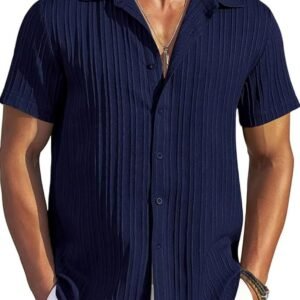 CB-COLEBROOK Men’s Casual Button Down Soft Linen Shirts Short Sleeve Textured Summer Beach Shirts for Men