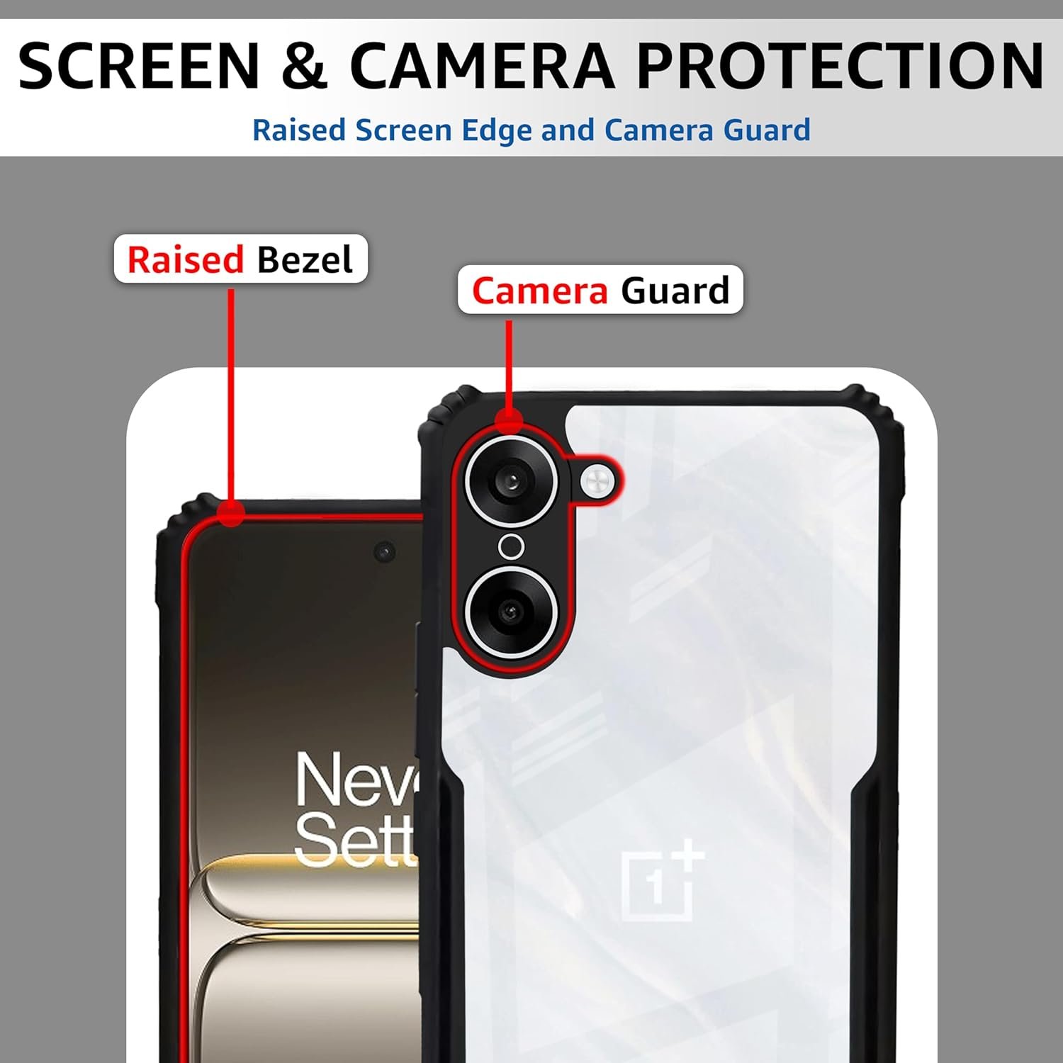 CEDO OnePlus Nord CE5 / CE 5 (5G) Back Case Cover | Camera Protection Shockproof Bumper-Edge | Acrylic Crystal Clear 360 Degree Protection TPU+PC | Transparent Eagle Back Case Cover (Black) - Image 3