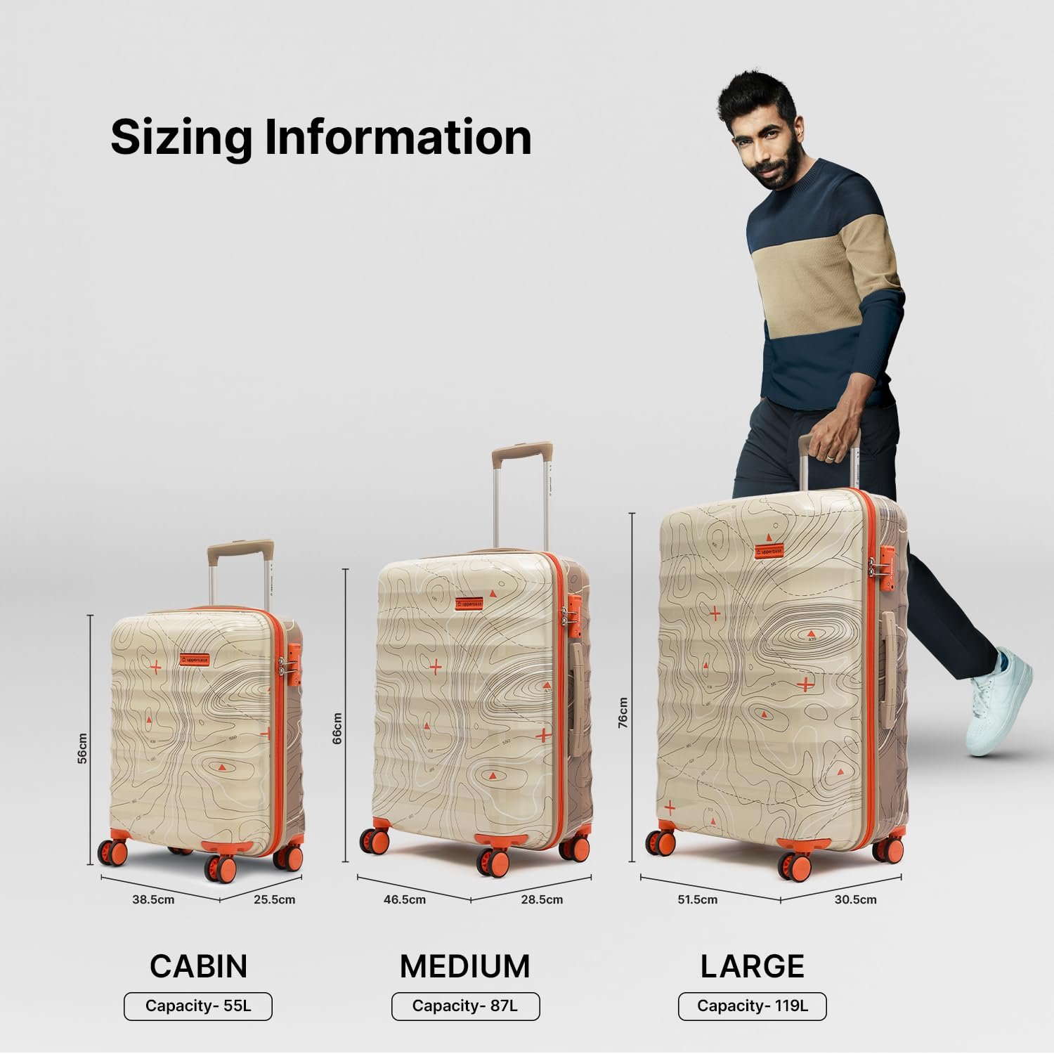 uppercase Topo (Medium) 66 cms Hardsided Check-in Trolley Bag 8 Wheel Sustainable Double Spinner Luggage with TSA Lock & Anti-Theft Zippers Unisex 2000 Days Warranty Dual Tone (Taupe & Beige) - Image 5