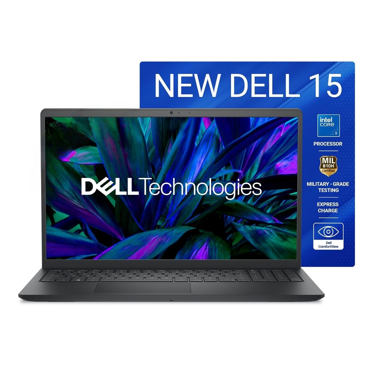 New Dell 15 Laptop, Intel Core 3 100U Processor, 16GB DDR4, 512 SSD, Intel UHD Graphics, 15.6" NT FHD 120Hz IPS AG 250 nit Display, Win 11 + Office H&S 2024, Carbon Black, Thin & Light- 1.63Kg