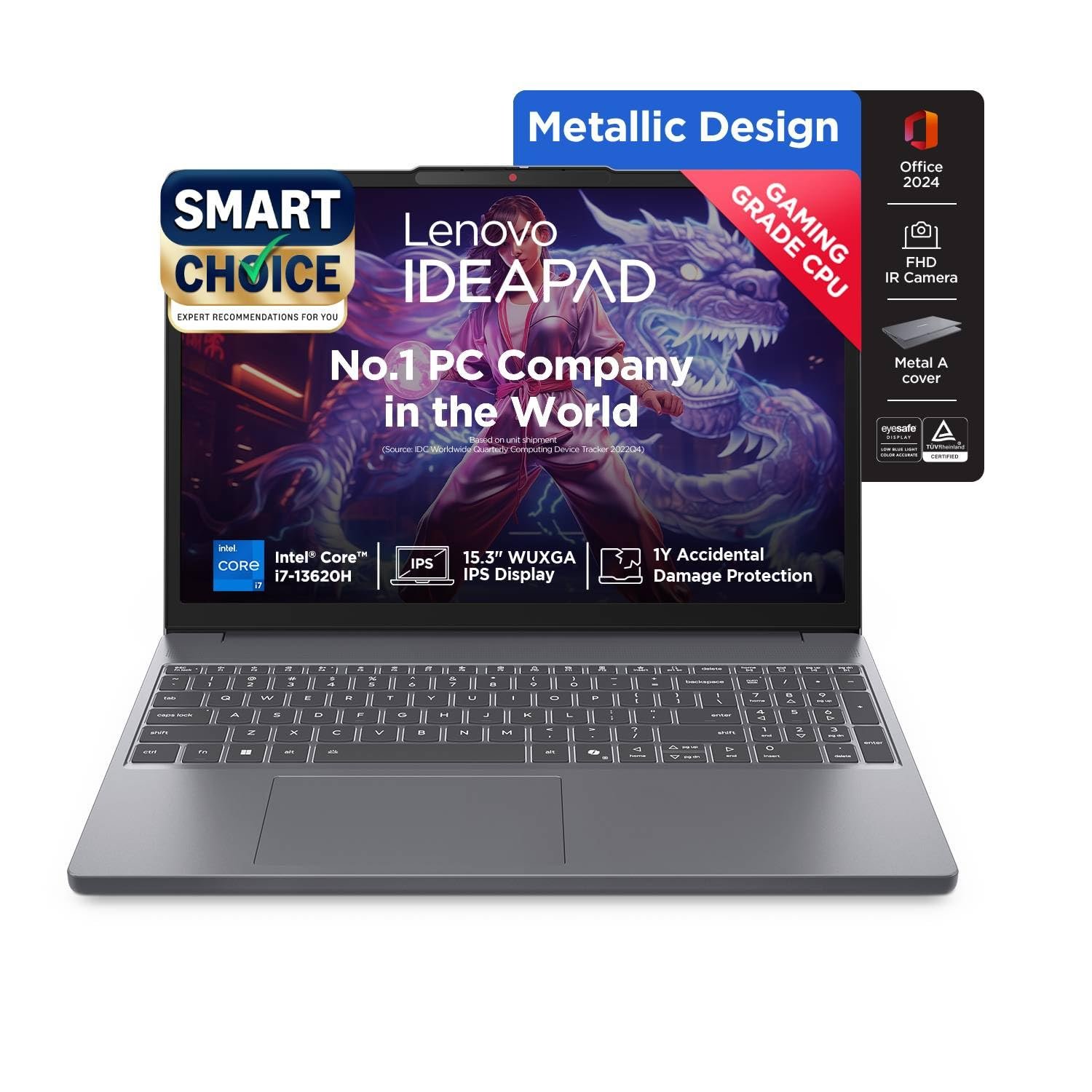 Lenovo Smartchoice Ideapad Slim 3 13Th Gen Intel Core I7-13620H 15.3 Inch(38.8Cm) WUXGA IPS Laptop(16GB RAM/512GB SSD/Windows 11/Office Home 2024/Backlit Keyboard/1Yr ADP Free/Grey/1.6Kg),83K100CJIN