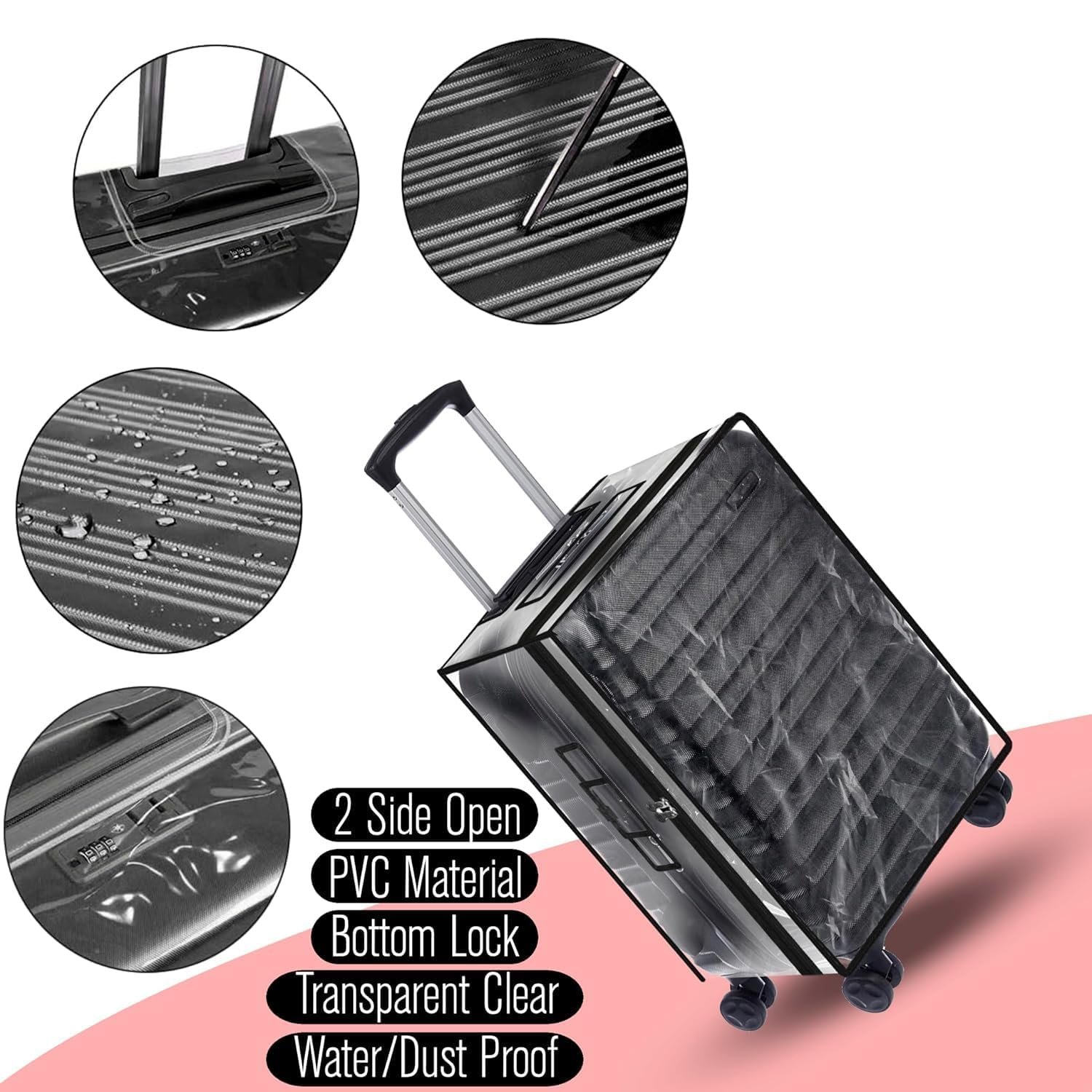 Suitcase Cover Small | 20 Inch Transparent PVC Luggage Cover for Hard Trolley Bag (50 CM), Waterproof Clear Protective Trolley Bag Cover with Zipper, Travel Dustproof Protector - Image 6