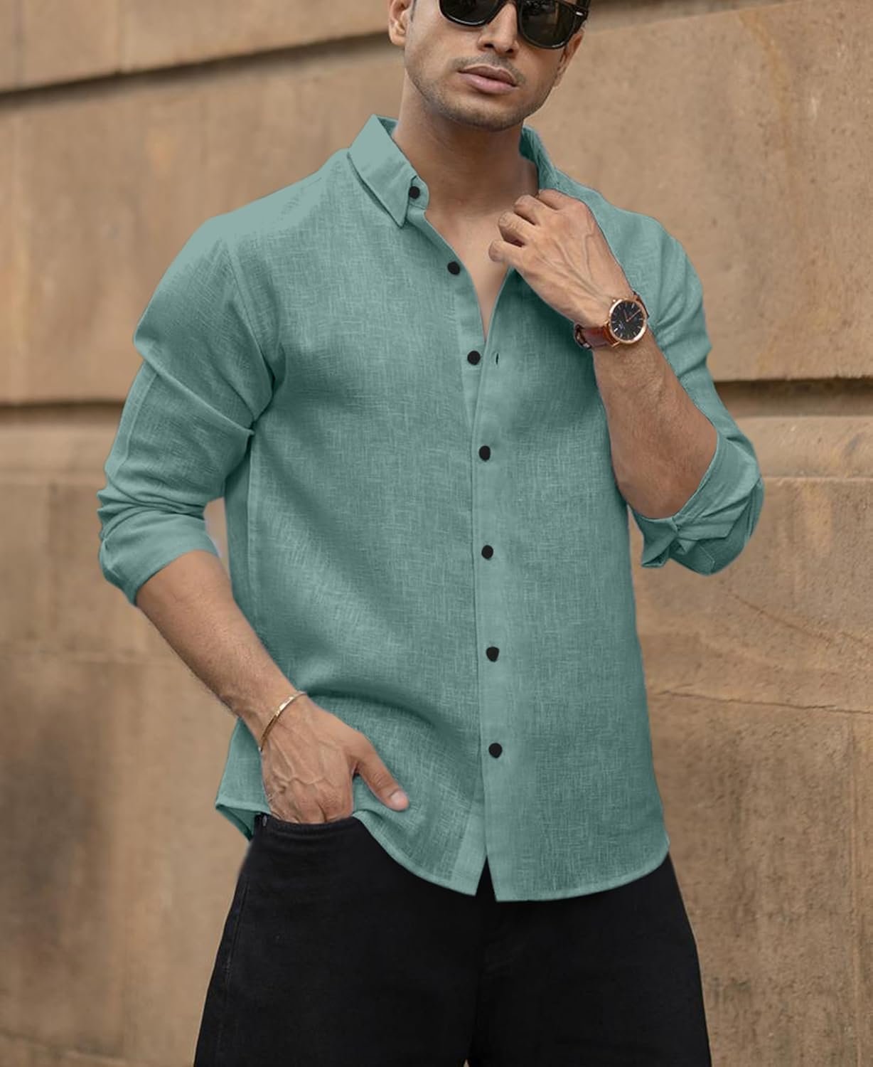 D&B Trends Men’s Cotton Linen Full Sleeve Shirt – Casual & Formal, Breathable Summer Shirt for Men, Regular & Slim Fit Button‑Down Linen Cotton Blend - Image 3