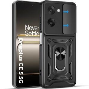 A rtistque Armor Bumper Back Case Cover for OnePlus Nord CE5 5G | Stylish Ring Holder & Inbuilt Stand | Sliding Camera Cover | Shockproof TPU Protective Design | Oneplus Nord Ce 5 Back Cover – Black