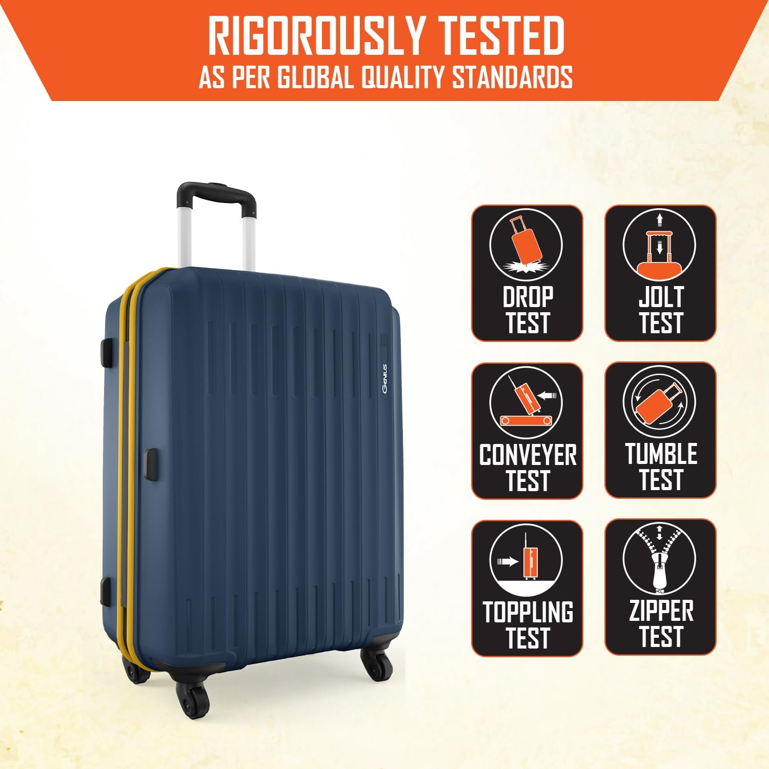 Safari Genius Alley 66cm Medium Size Check-in Trolley Bag Hard Case Polypropylene, 4 Spinner Wheels, 360 Degree Wheeling Luggage, Travel Bag, Suitcase for Travel, Trolley Bags for Travel, Navy - Image 5