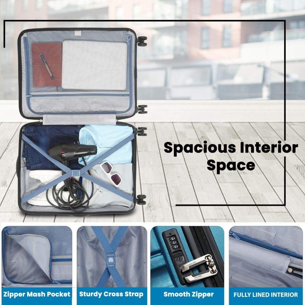 DELSEY PARIS Tiphanie 66 cms Medium Check-in Polycarbonate Hardsided 8 Wheels Spinner Luggage/Suitcase/Trolley Bag for Travel with TSA Lock- Blue - Image 3